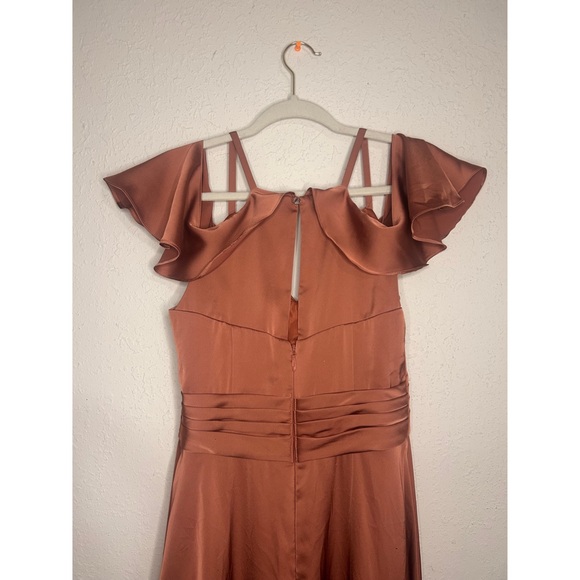 Azazie Dakota Satin Dress Copper Off The Shoulder Size 4 - Picture 6 of 8
